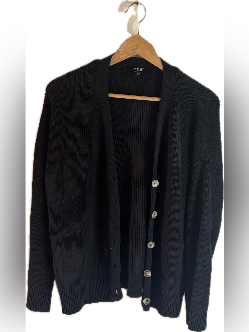 Hudson Los Angeles 100% Cotton Classic Black Ribbed Cardigan Sweater